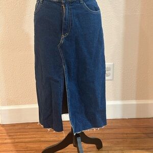 Zara Blue Denim Midi Skirt with Front Slit